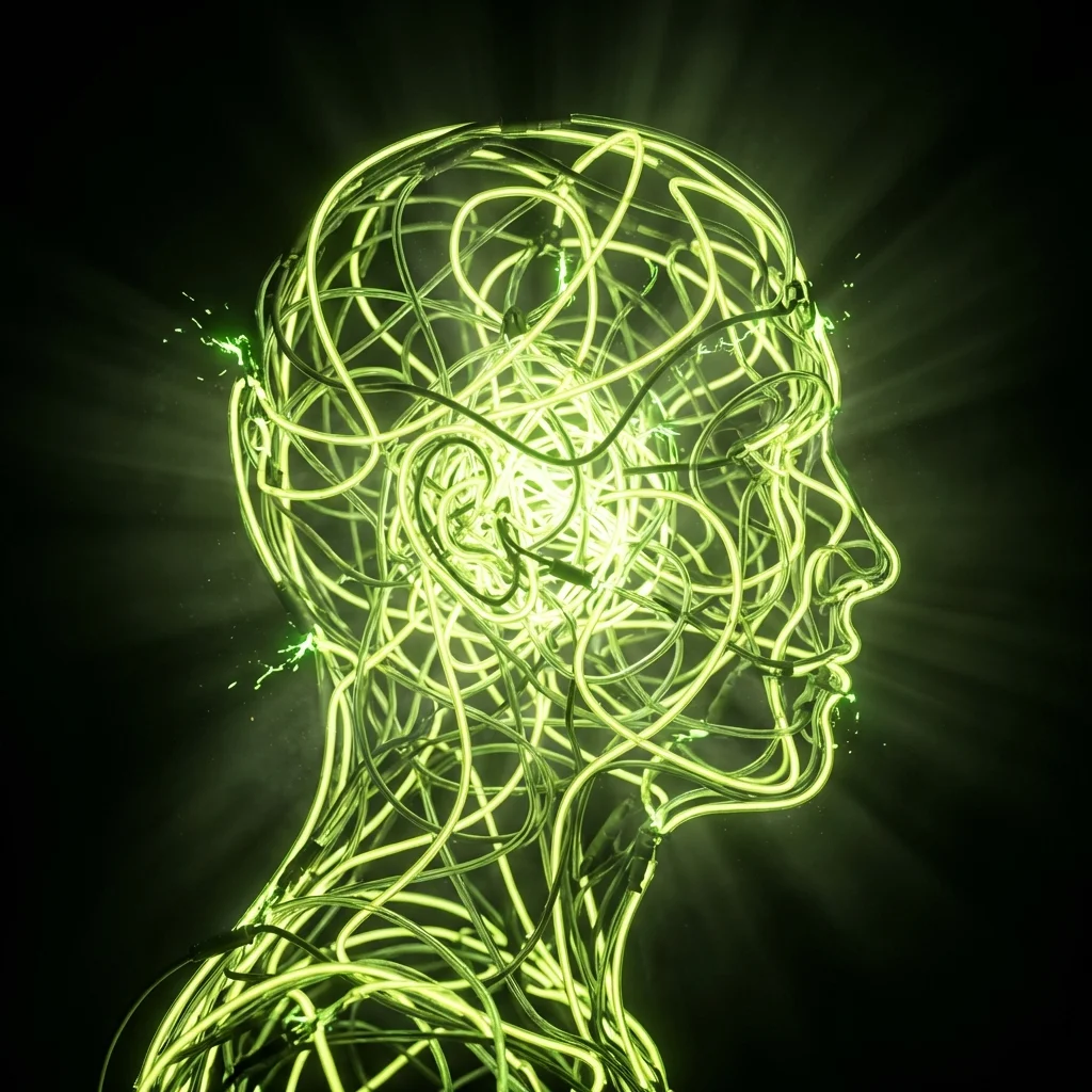 Abstract 3D render of mental overthinking and social anxiety.