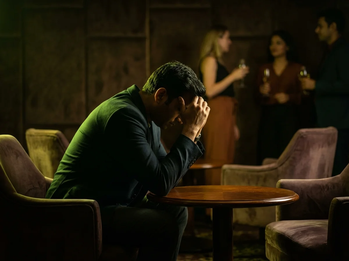 A man feeling invisible in a social setting, representing the pain of the friendzone.