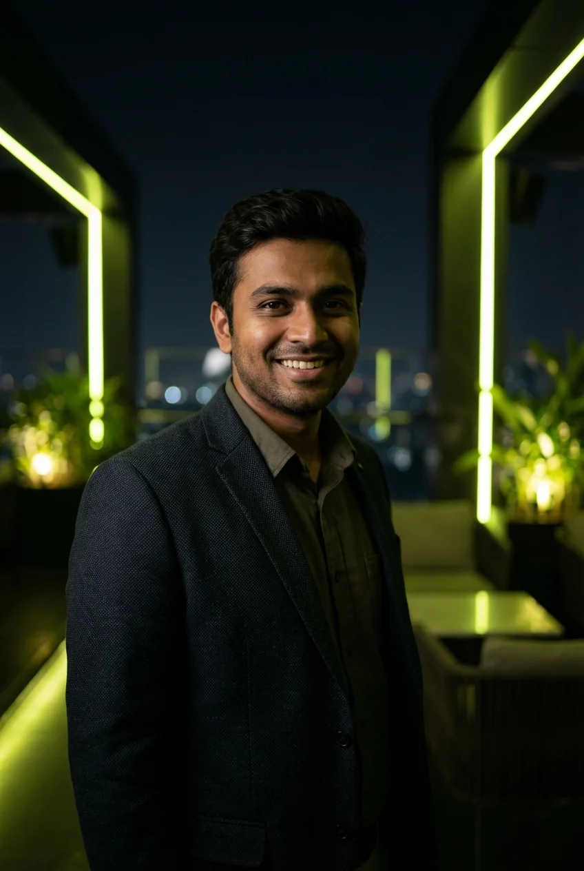 Confident Indian man exuding social ease and attraction