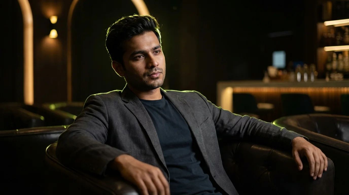 Confident Indian man exuding natural attraction and charisma in a premium setting