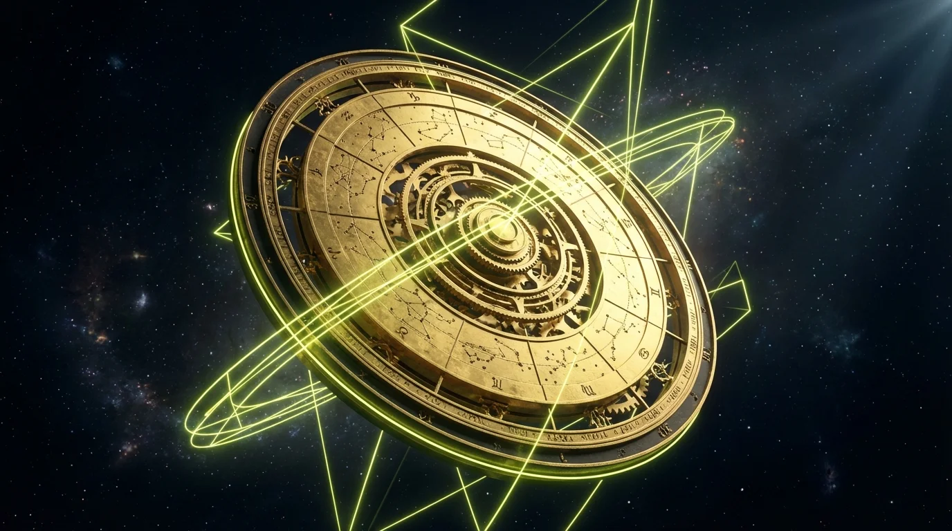 Complex astrological wheels and geometric alignments representing synastry analysis.